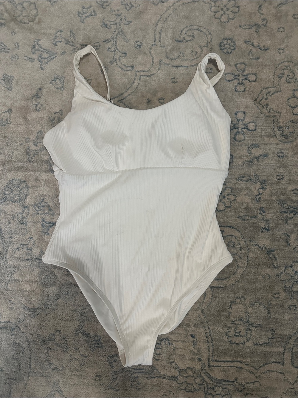 Andie Cream Off-White Ribbed One-Piece Swimsuit Large